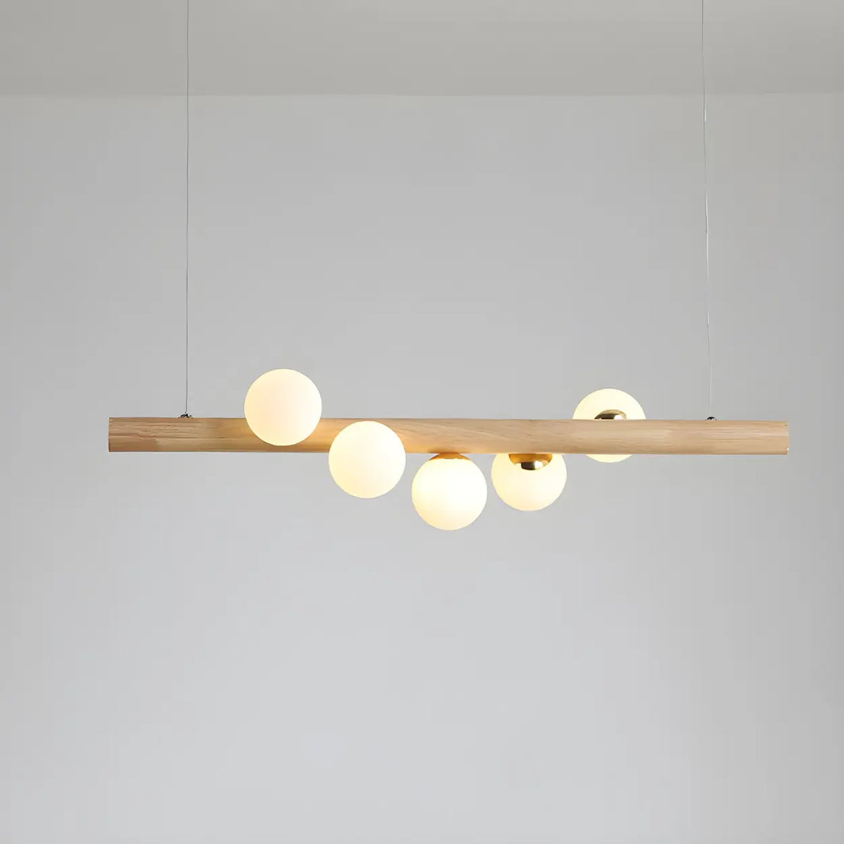 Modern Linear Wood Beam Island Light with Globe Glass Shades
