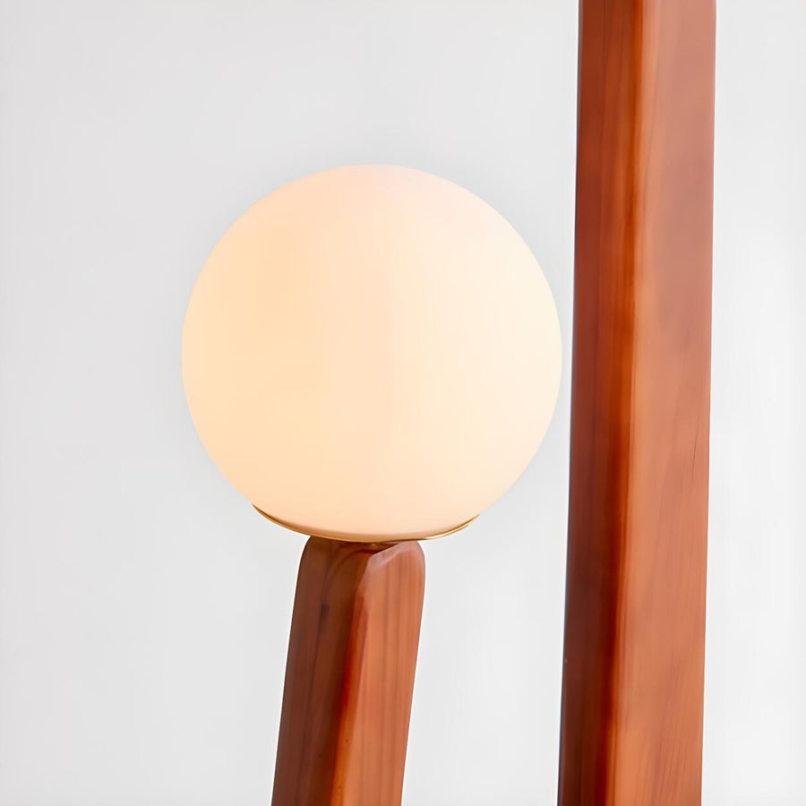 Modish Double Globe Brown Wooden Yoji Floor Lamp