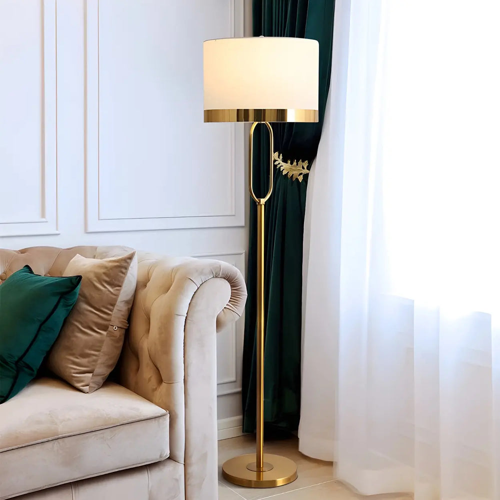 Modish White Drum Shade Gold Metal LED Floor Lamp