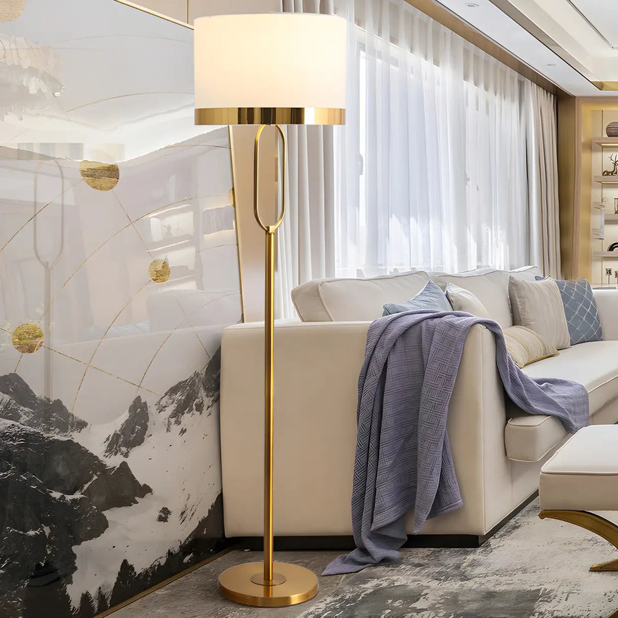 Modish White Drum Shade Gold Metal LED Floor Lamp