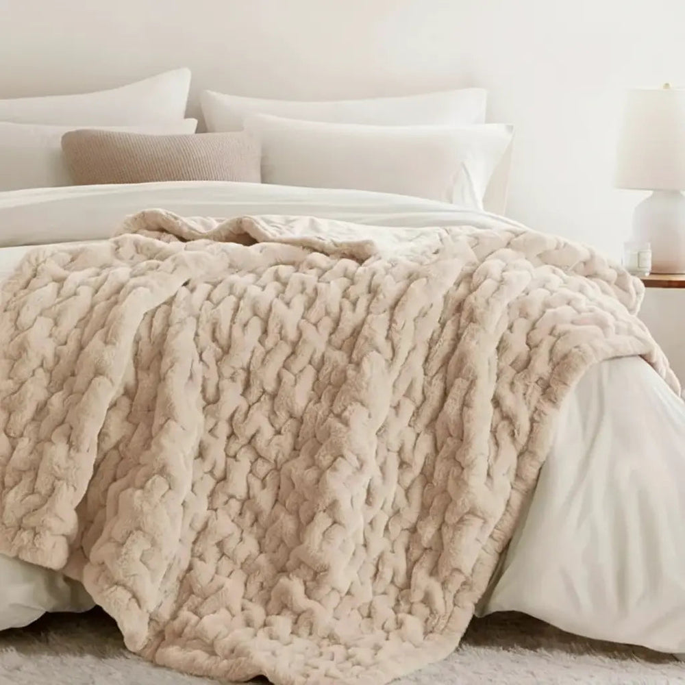 Sleepwyn Ruched Faux Fur Cozy Throw Blanket
