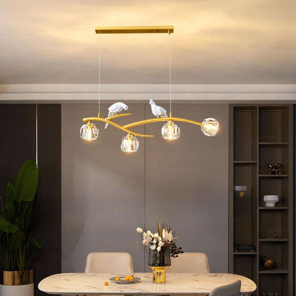 Natural Birds and Globe Branch Island Pendant Light