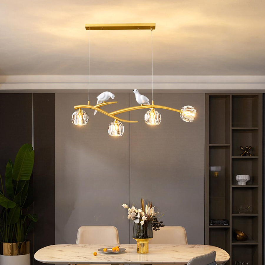 Natural Birds and Globe Branch Island Pendant Light