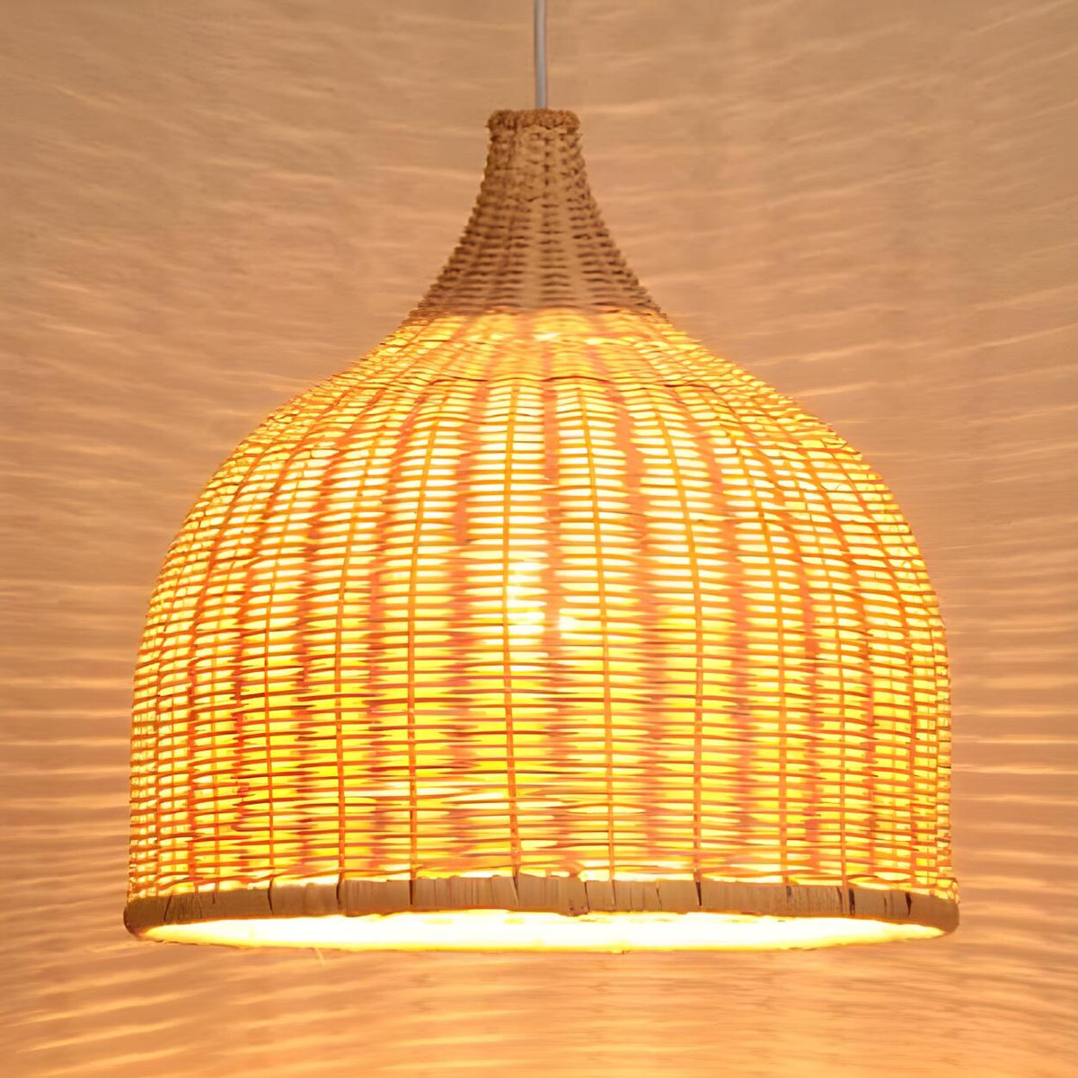 Natural Bohemian Woven Rattan Dome Dining Room Pendant Light