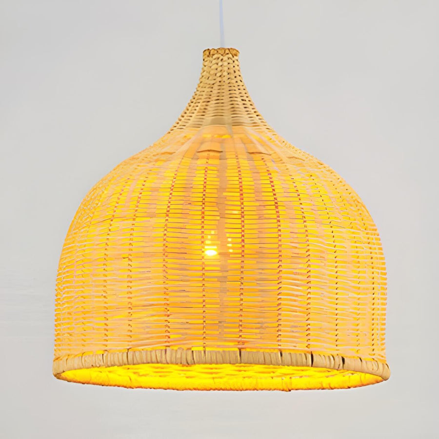 Natural Bohemian Woven Rattan Dome Dining Room Pendant Light
