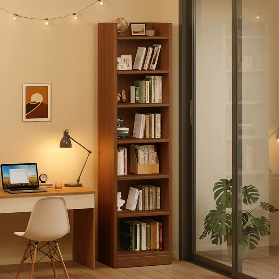 Natural Finish Classic Timber 7 Shelves Narrow Bookcase