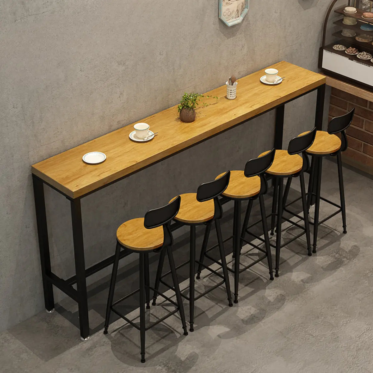 Natural Rectangle Wood Bar Table with Footrest