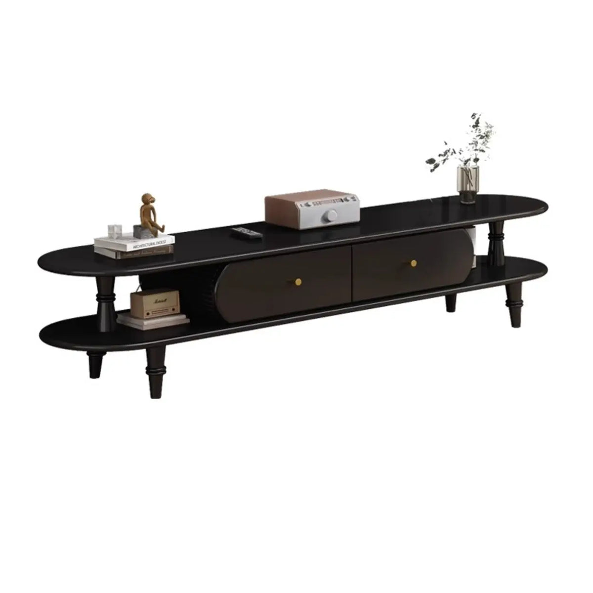 Natural Rectangle Wood Long Open Storage TV Stand