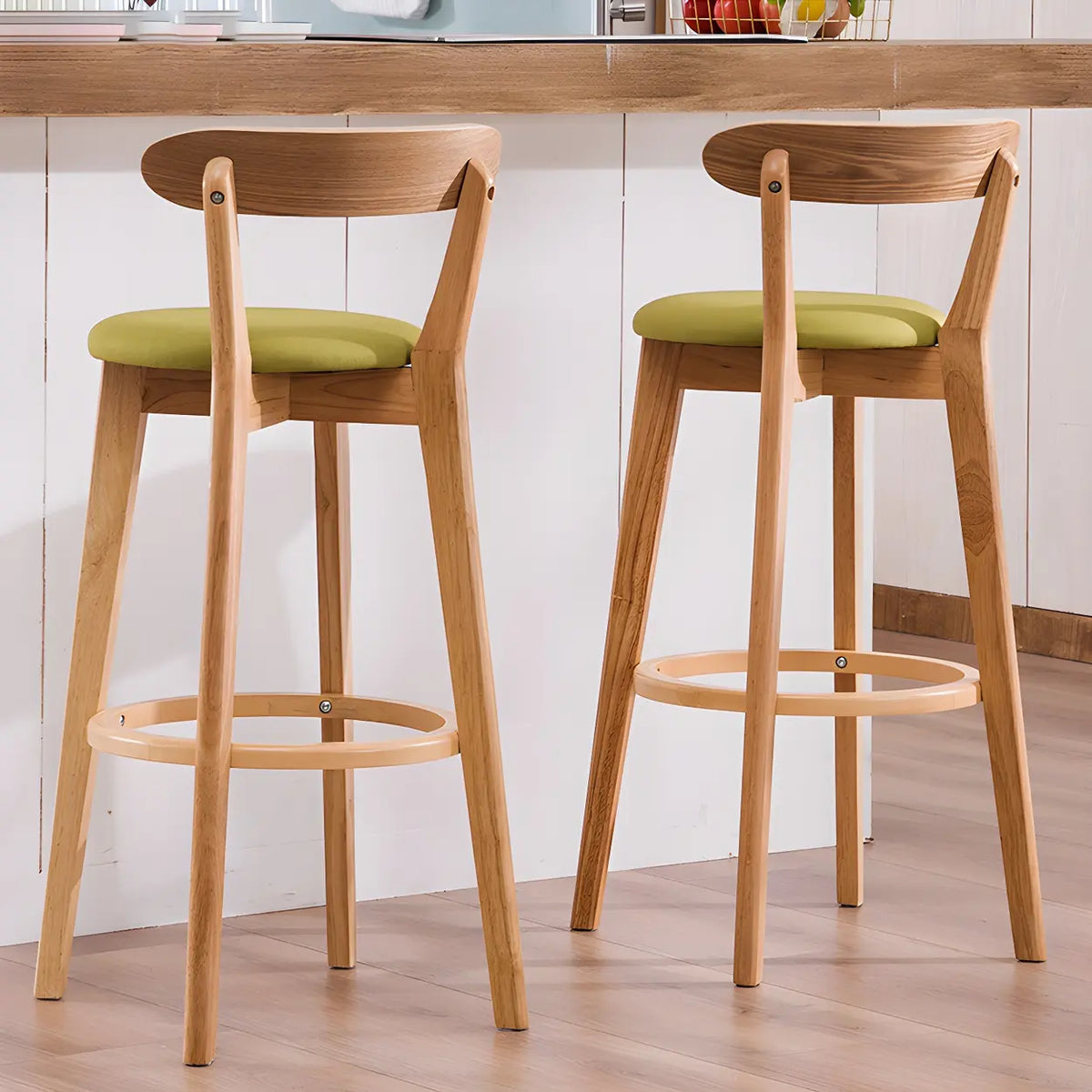 Natural Round Cotton Backrest Wood Bar Stool