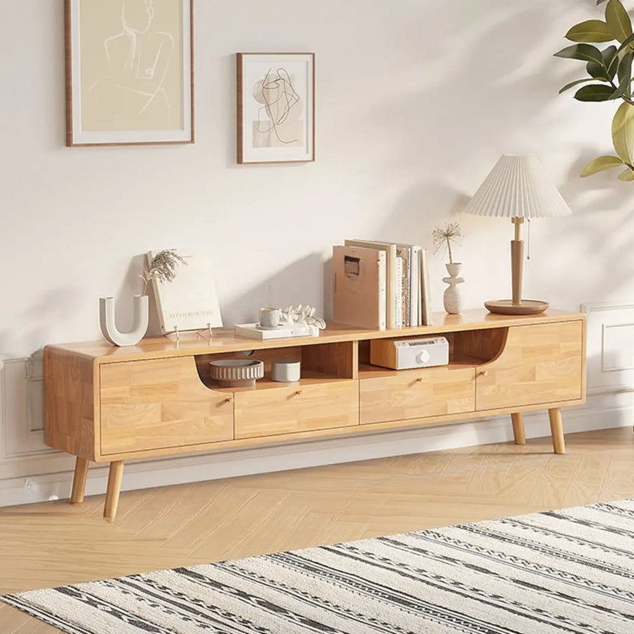 Natural White Wooden Open Storage Drawers TV Stand