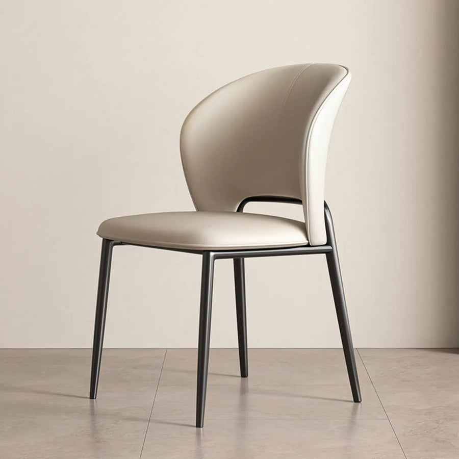 Nordic Curved Back Faux Leather Metal Legs Dining Chair