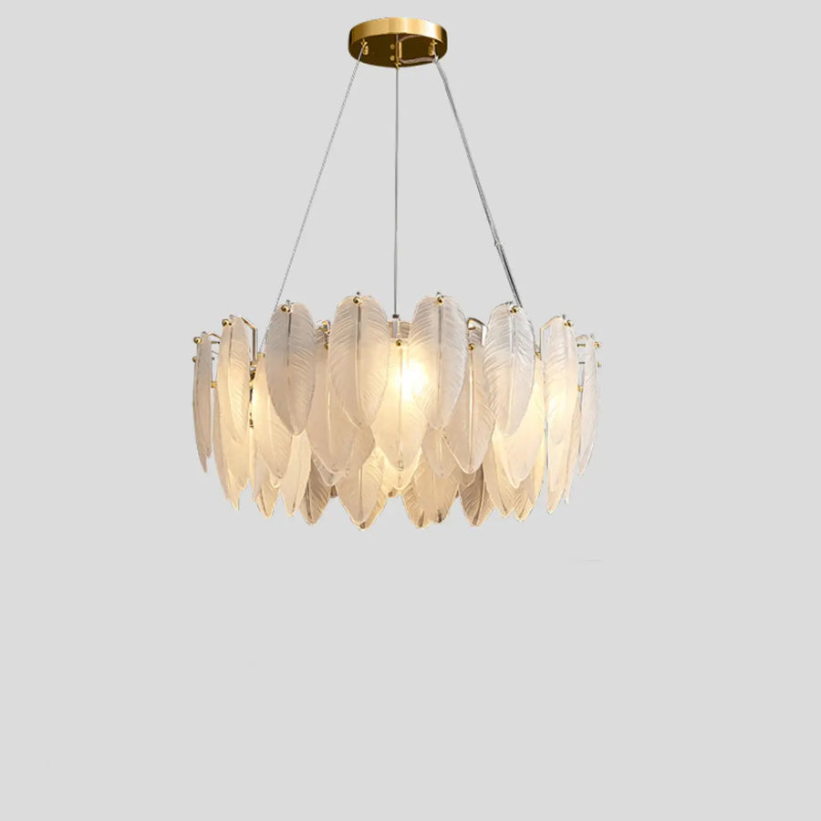 Nordic Feather Glass Living Room White Tiered Chandelier