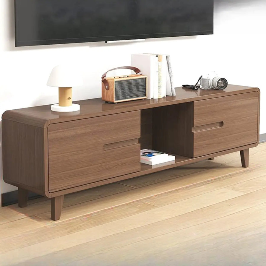 Nut-Brown Parlor Drawers Open Storage Wood TV Stand