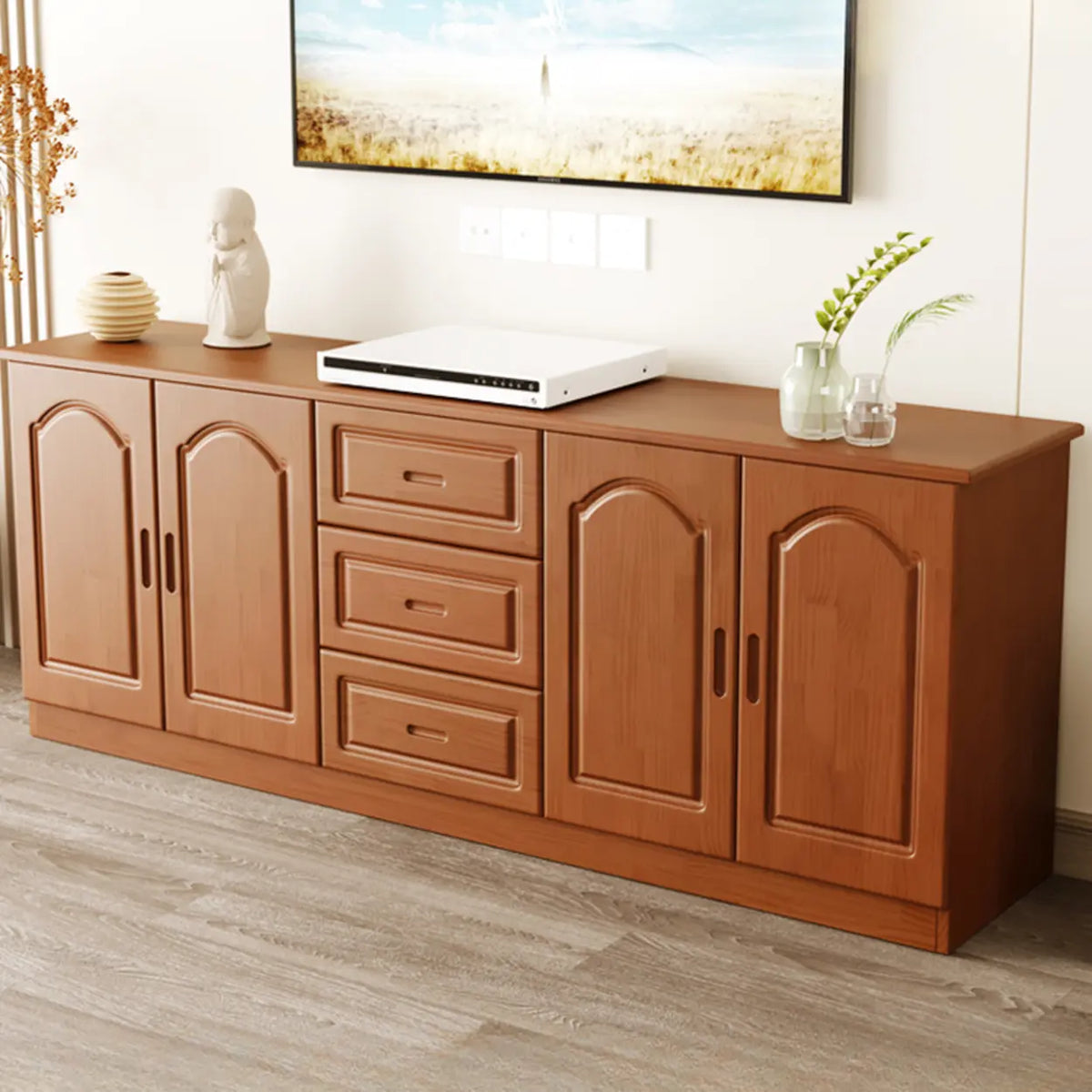 Nut-Brown Wood Drawers Cabinet Rectangle TV Stand