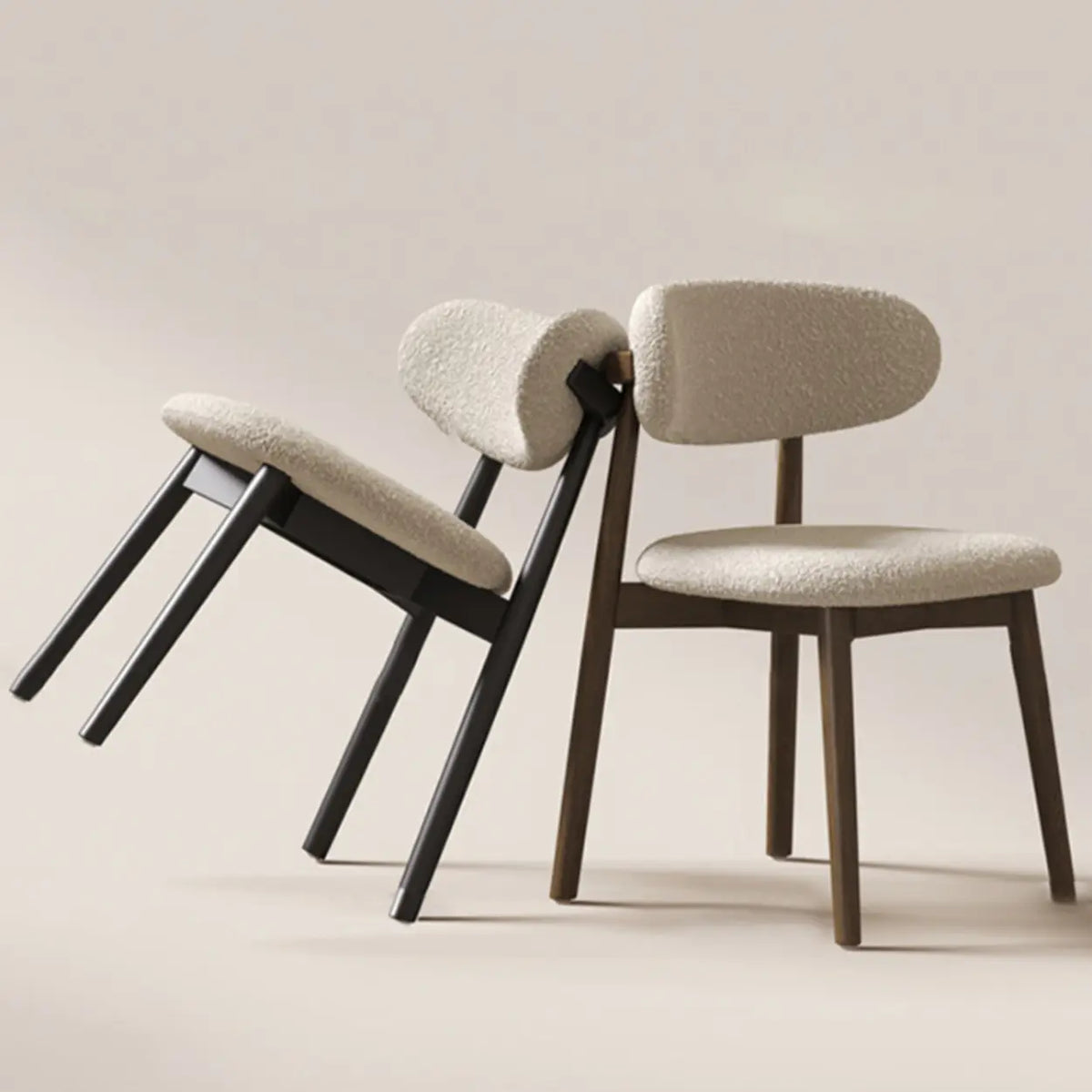 Open Back Round Padded Seating Wood Dining Chair Beige