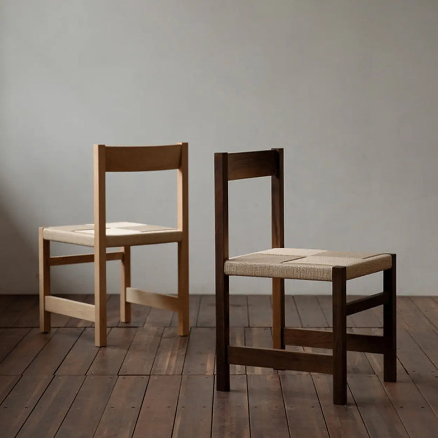 Open Braided Rope Seat Rectangle Wood Dining Chair