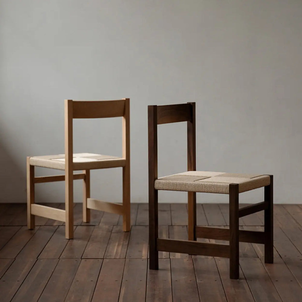 Open Braided Rope Seat Rectangle Wood Dining Chair