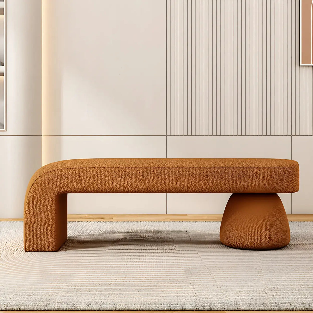 Orange Sherpa Upholstered Short Height Bedroom Bench