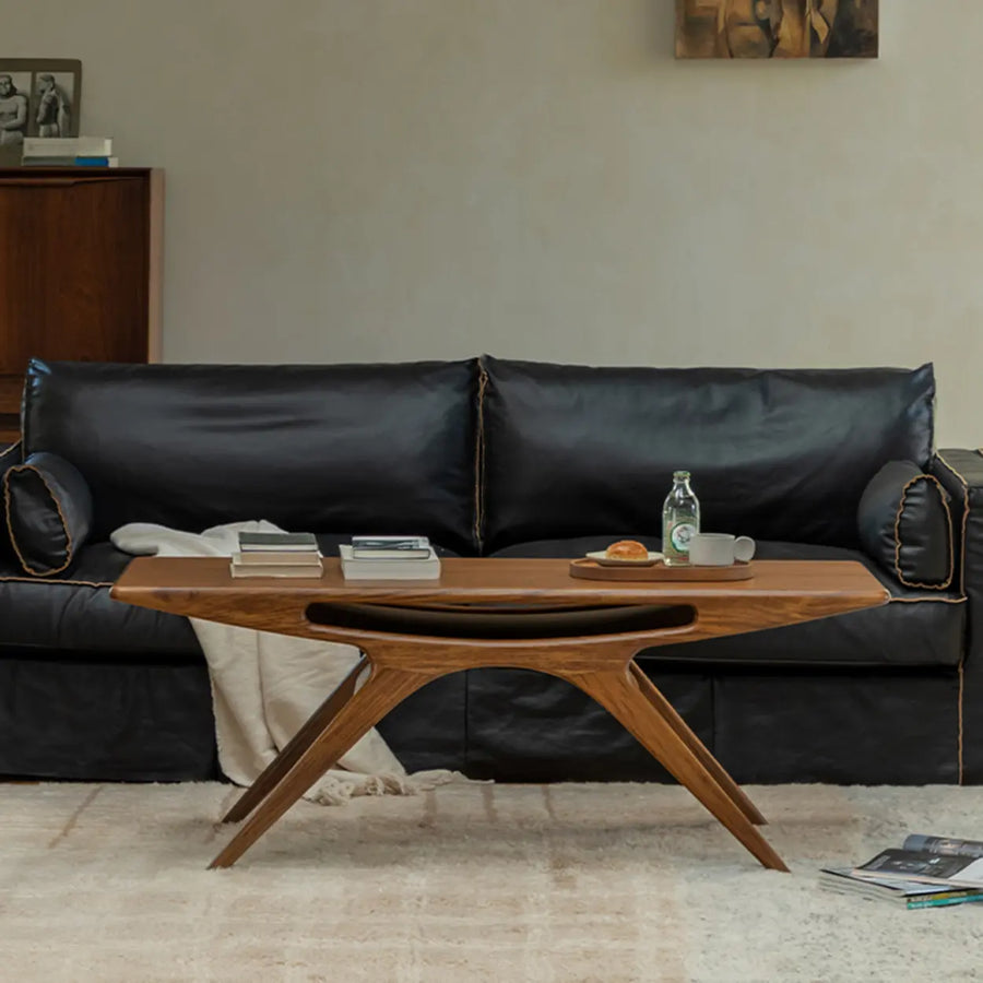 Organic Solid Teak Wood Rectangular Coffee Table with Shelf