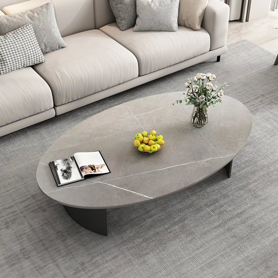 Oval Scratch Resistant Stone Top Iron Base Coffee Table