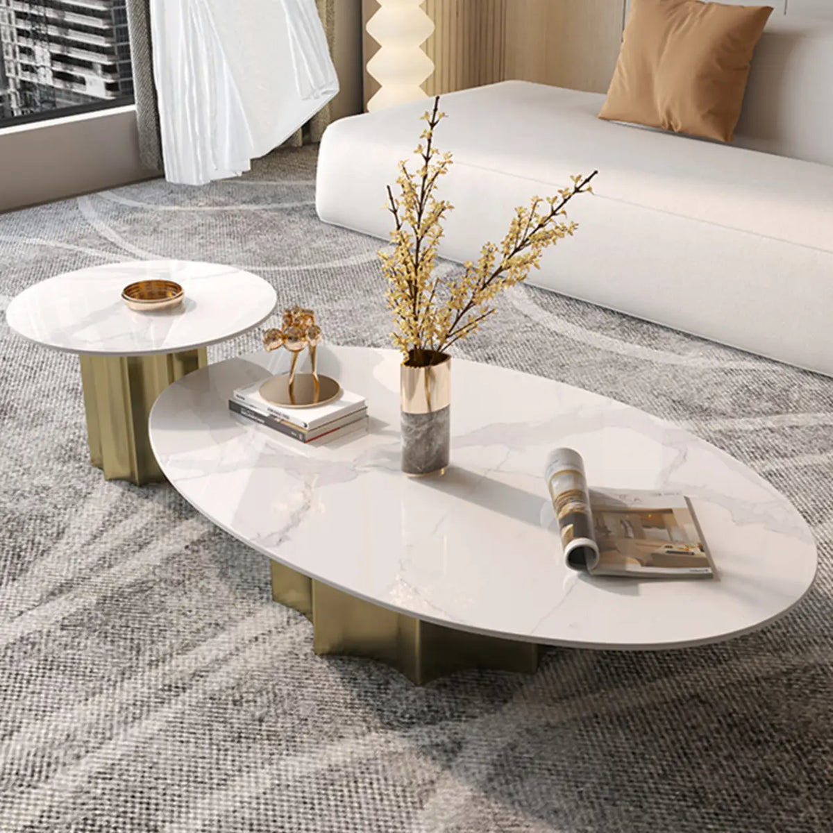 Pandora Gold Scratch Resistant Stone Oval Coffee Table