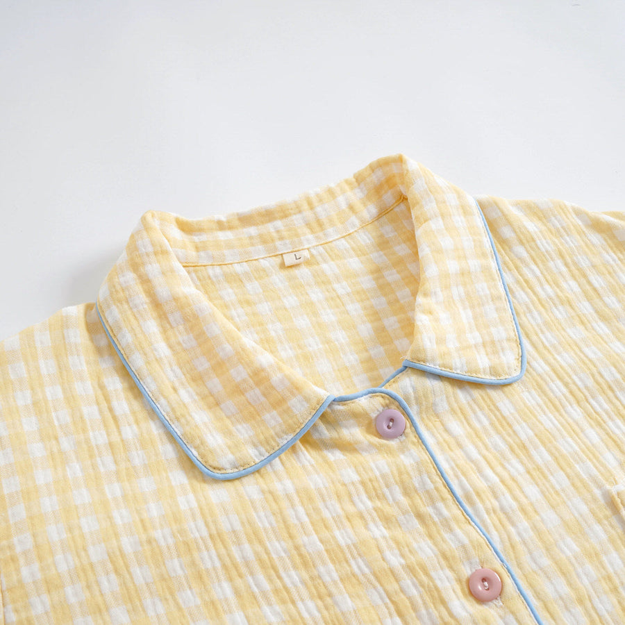 Short-Sleeve Pastel Gingham Pajama Set