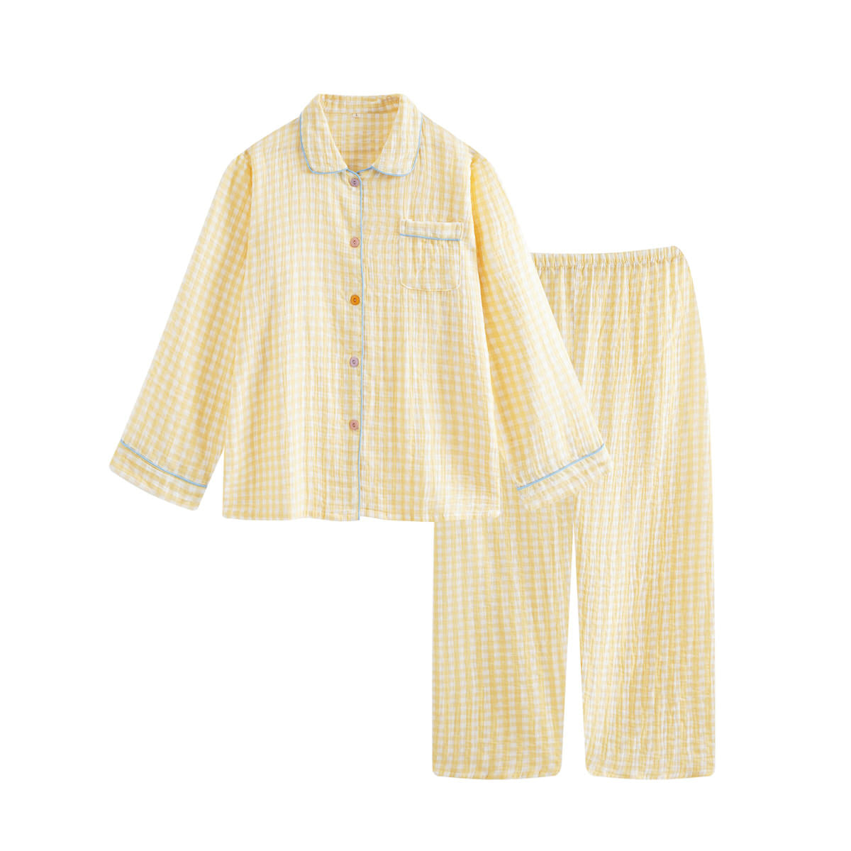 Long-Sleeve Pastel Gingham Pajama Set