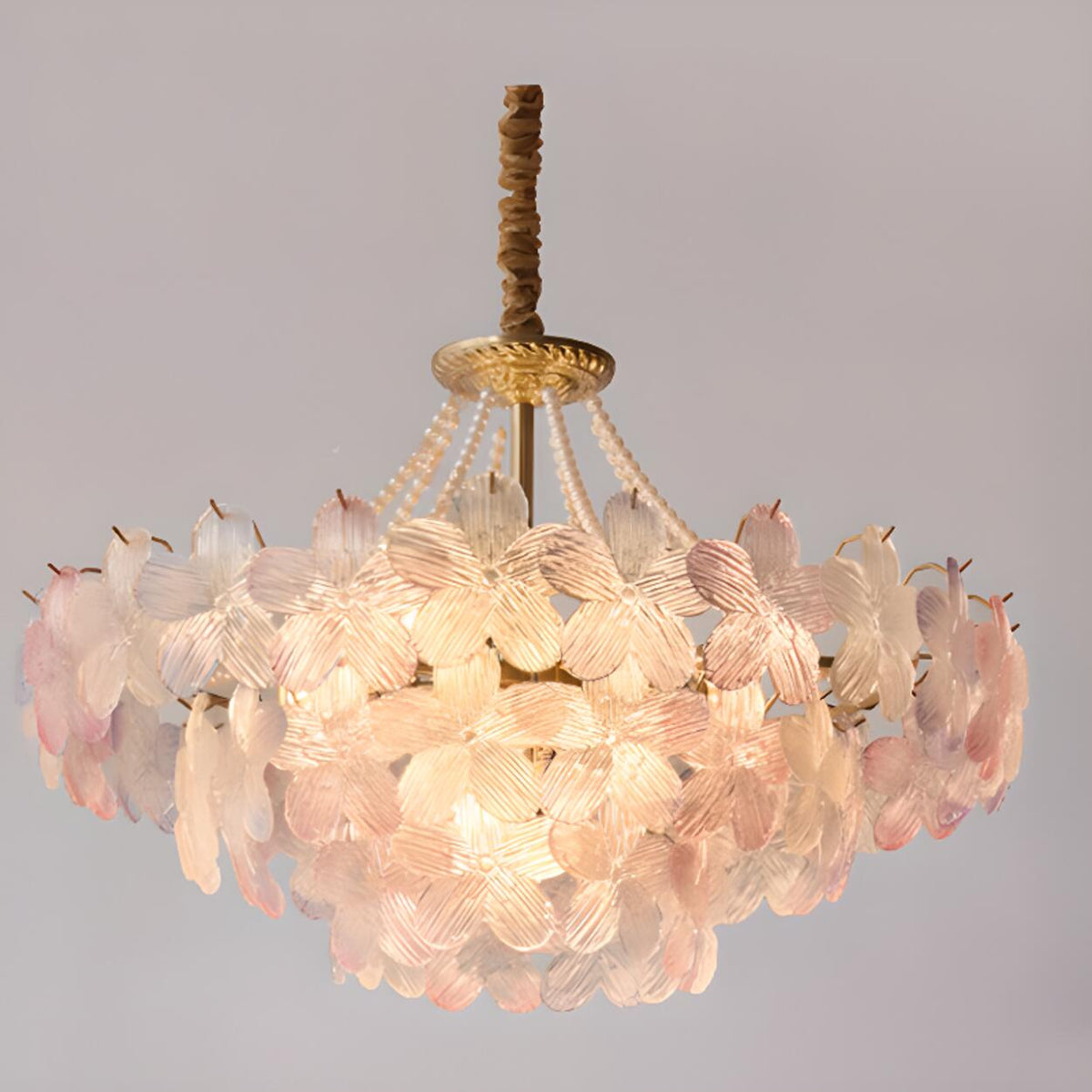 Pink Floral Crystal Chandelier, Adjustable Height