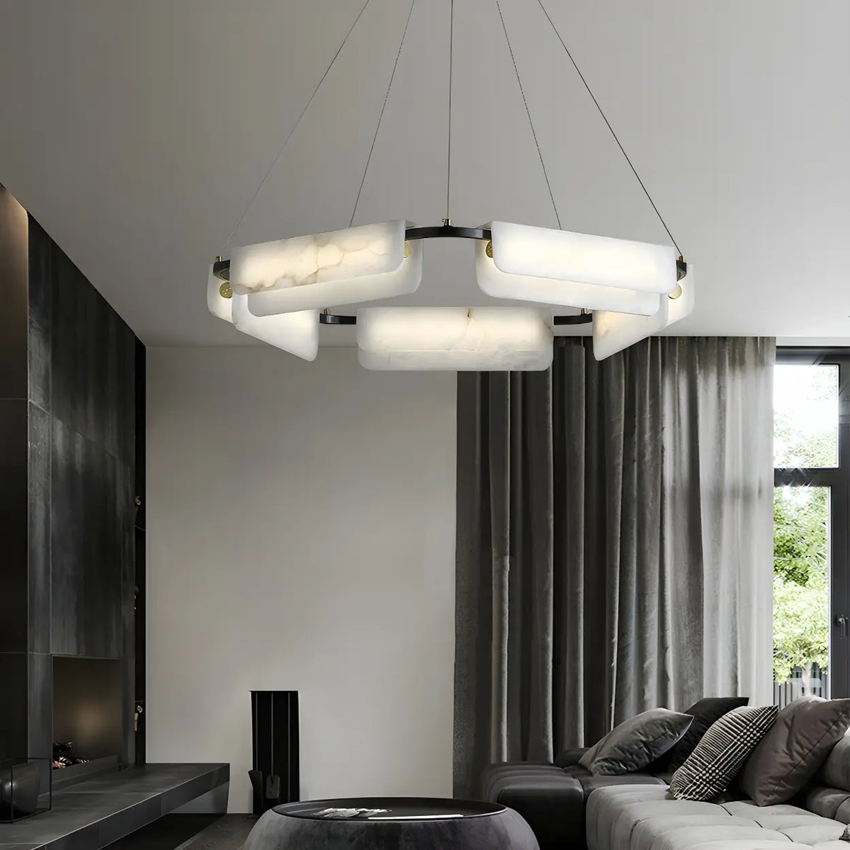 Postmodern Circular Alabaster Living Room Chandelier