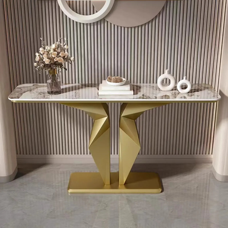 Rectangular Stone Black Abstract Display Console Table