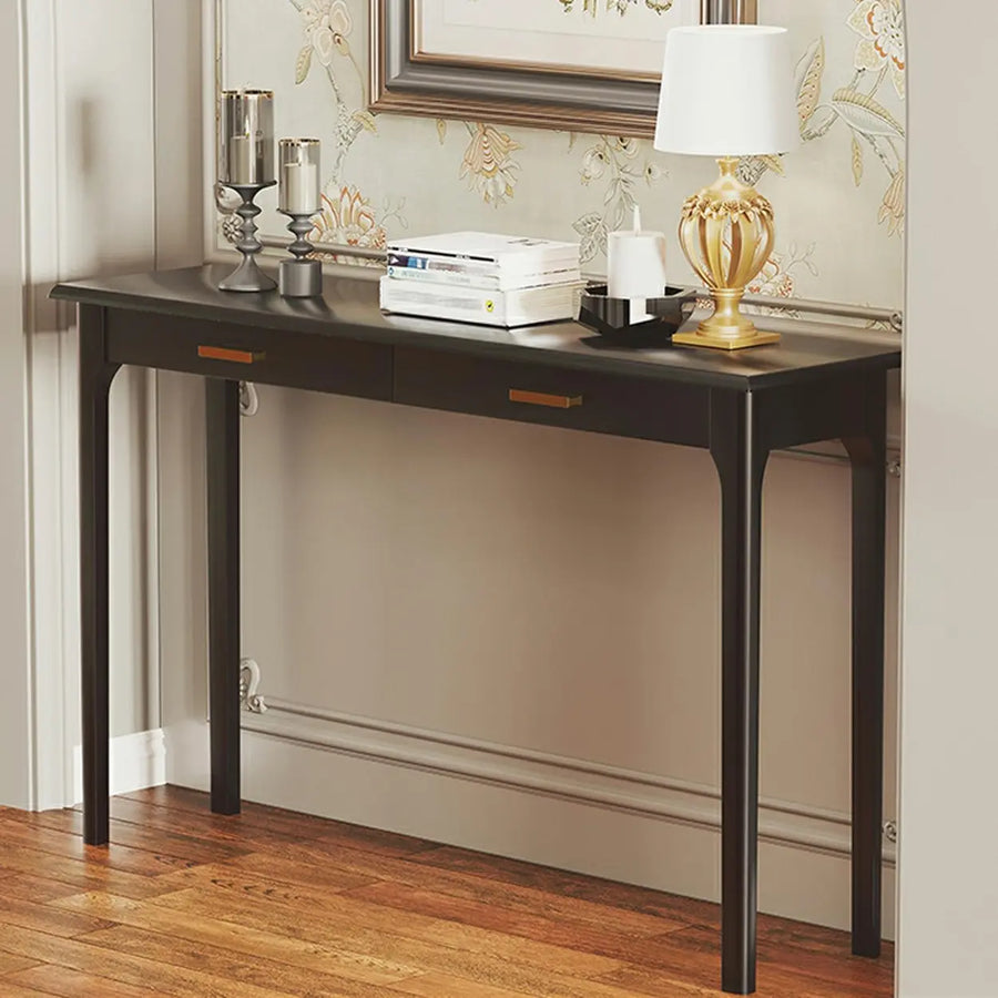 Rectangular Walnut Storage Console Table with Drawers