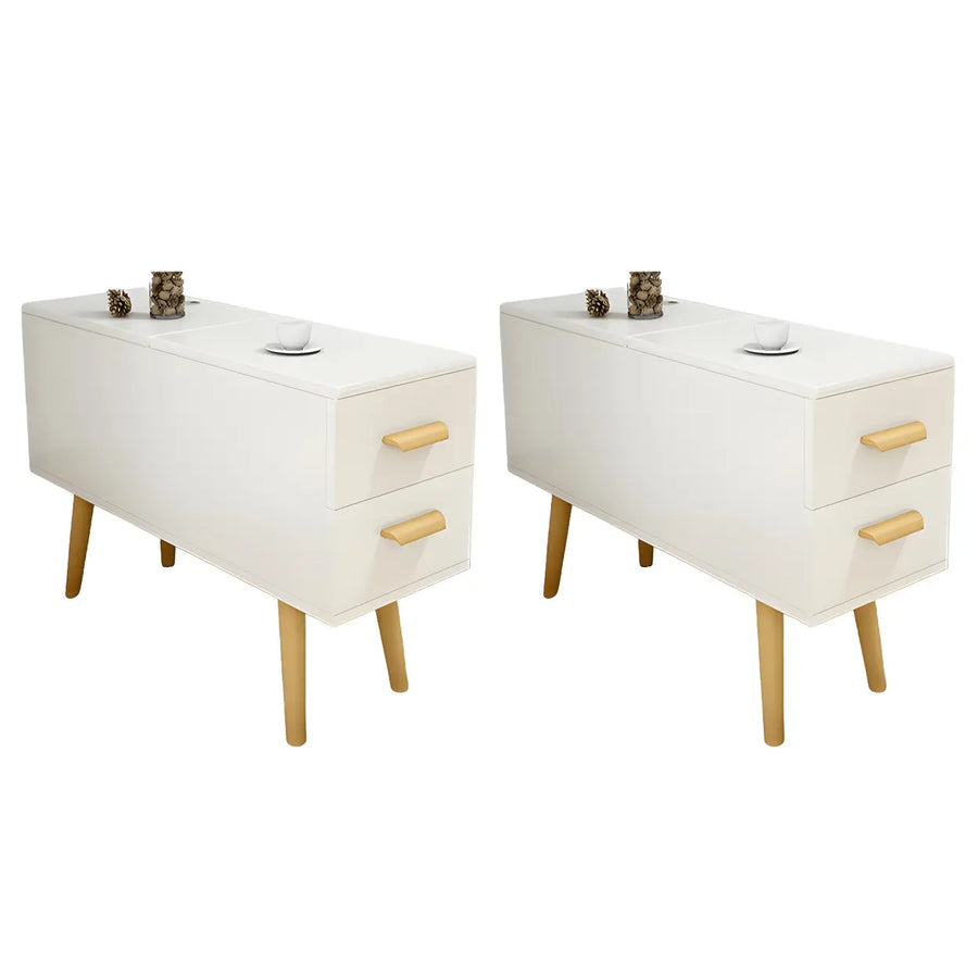 Rectangular Wood White Storage Side Table with Drawers