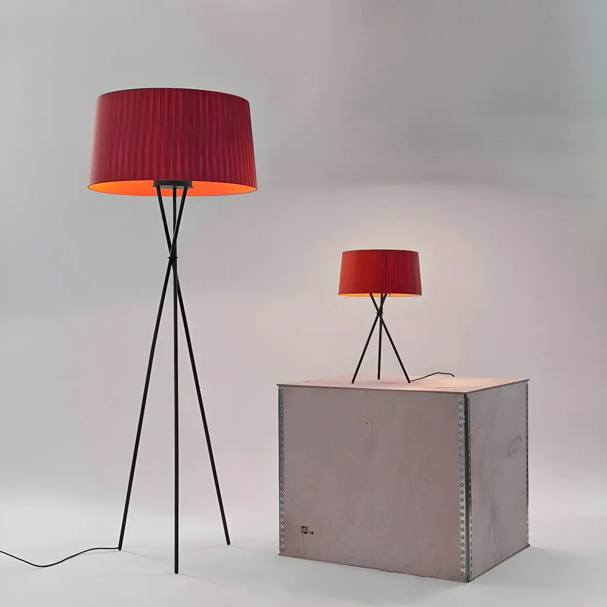 Red Cylinder Fabric Shade Modern Tripod Floor Lamp