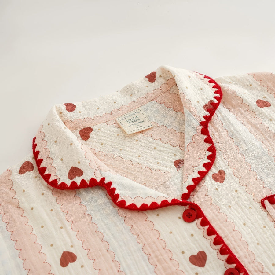 Stitched Edge Red Hearts Pajama Set