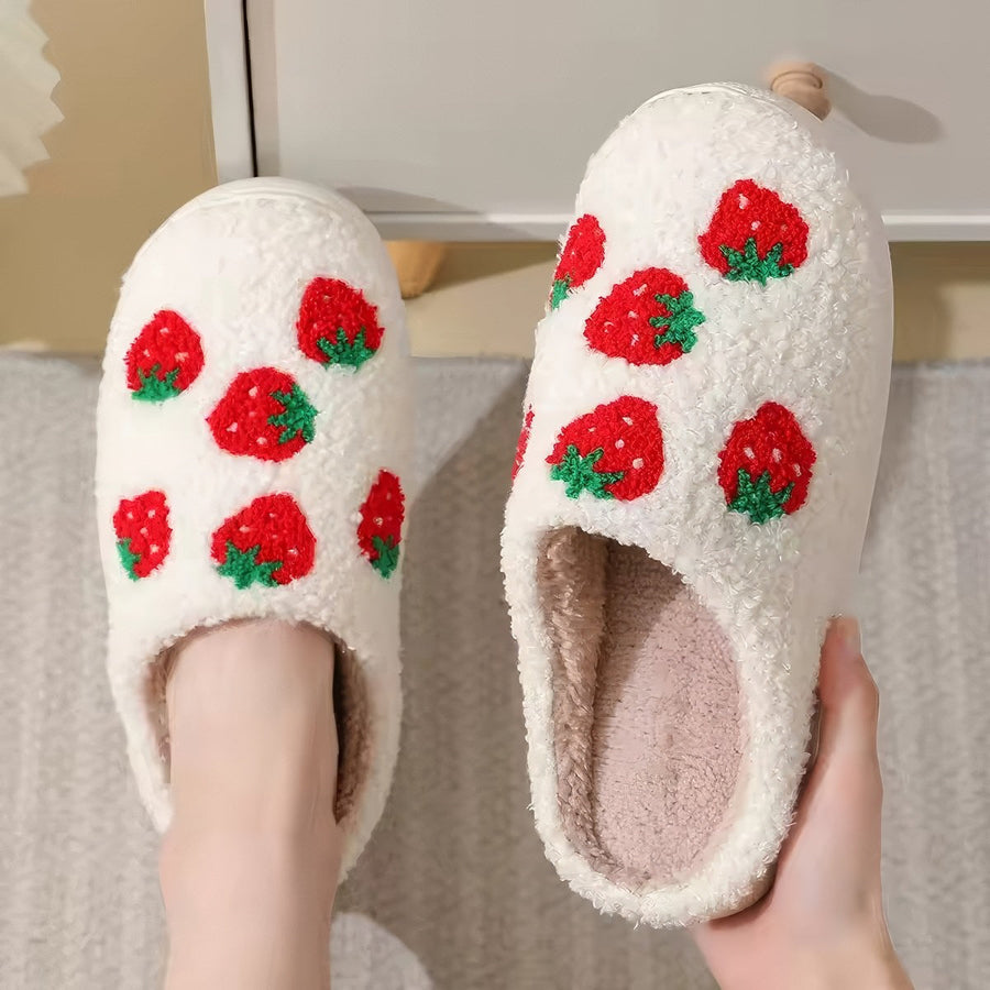 Red Strawberries Soft Plush House Slippers