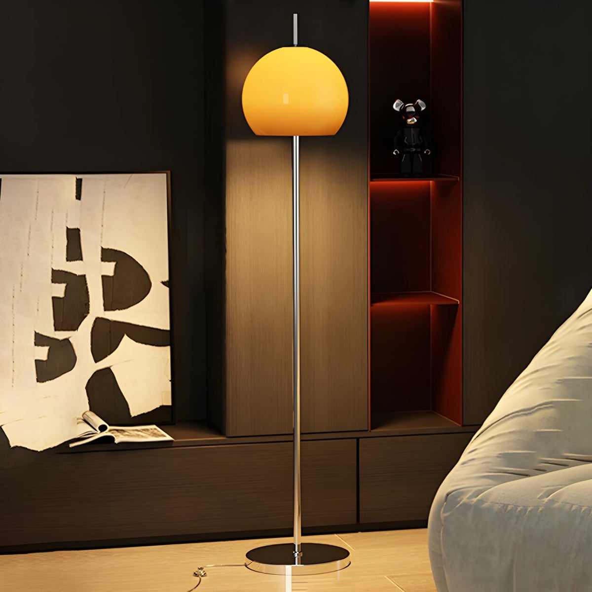 Retro Amber Dome Chrome Stand Metal Floor Lamp