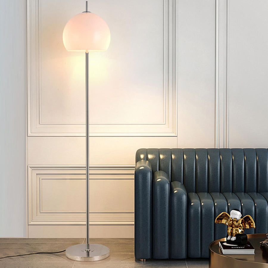Retro Amber Dome Chrome Stand Metal Floor Lamp