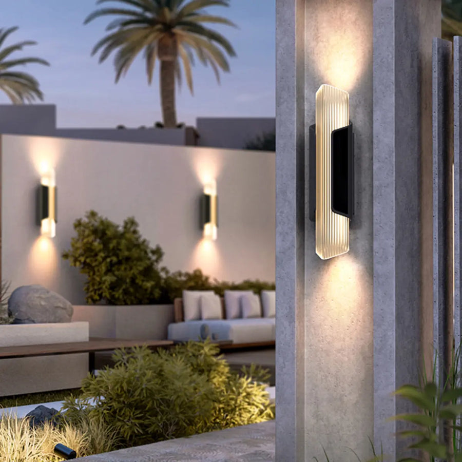 Ribbed Black Outdoor Geometric Up Down Wall Sconce