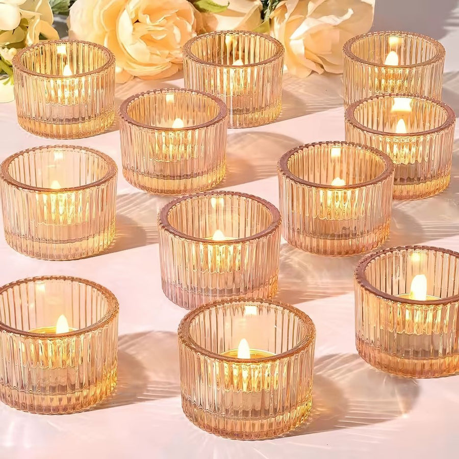 Ribbed Glass Tealight Candle Holder Set
