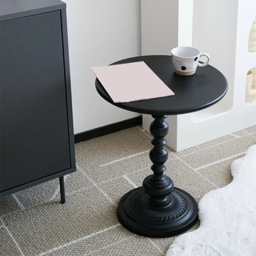 Round Metal Black Chairside Table with Pedestal Base
