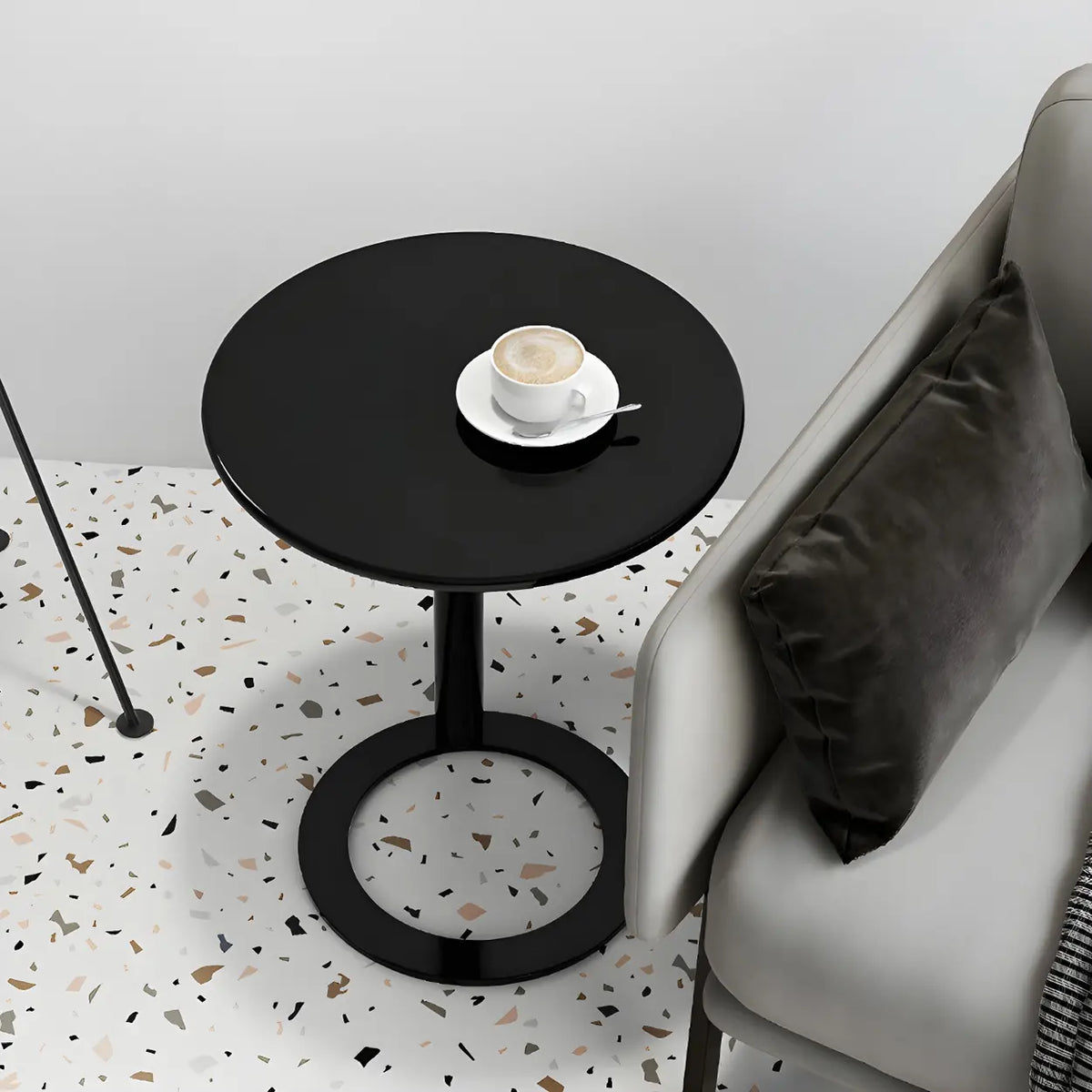 Round Metal Pedestal Accent C-Shaped Side Table