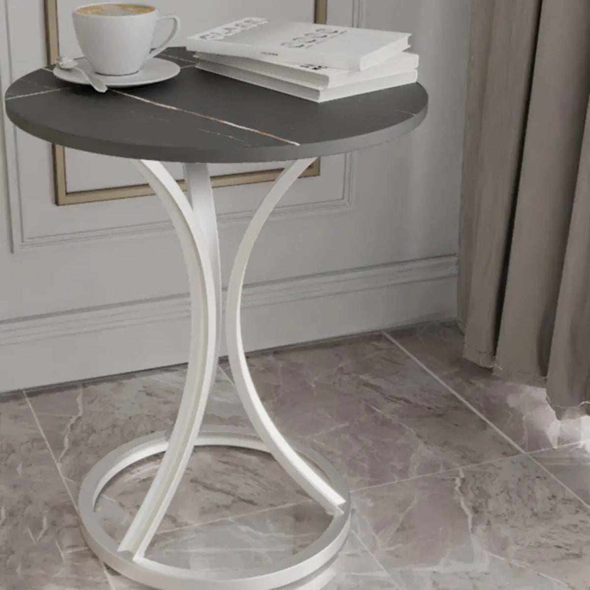 Round Stone Top Gold Metal Standard Height End Table