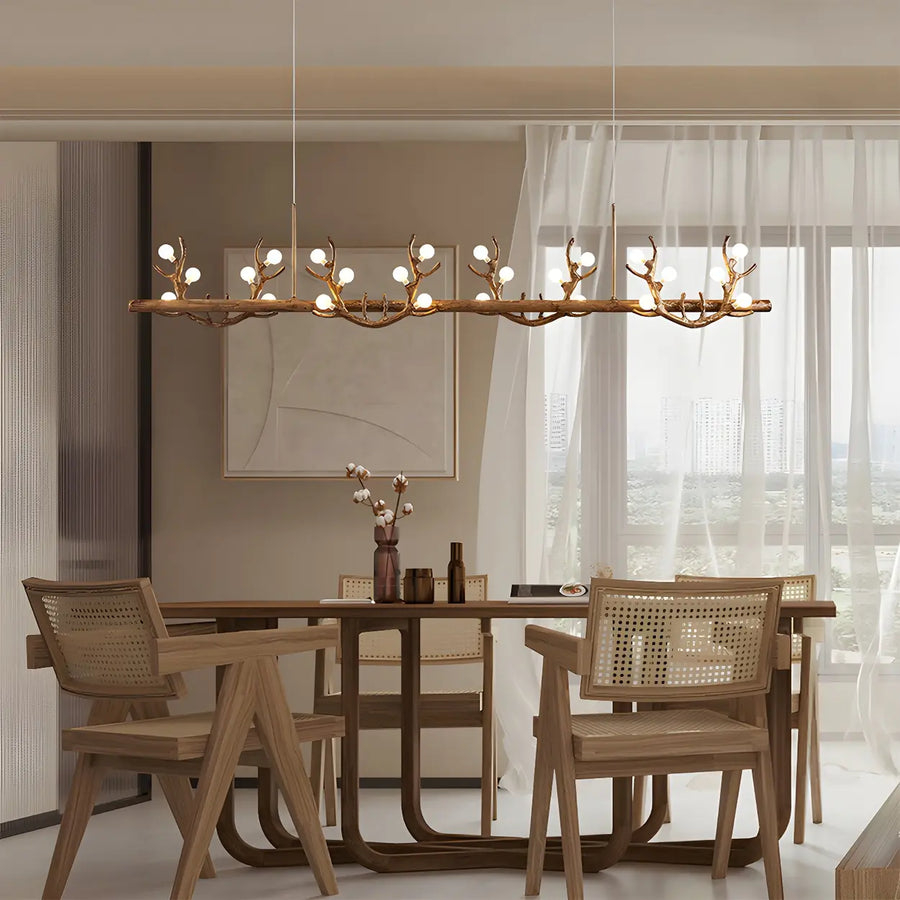 Rustic Antler Branch Resin Dining Chandelier Brown Large