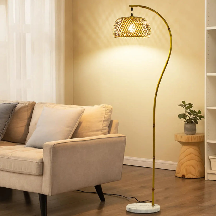 Rustic Arched Weaving Bamboo Foot Switch Floor Lamp