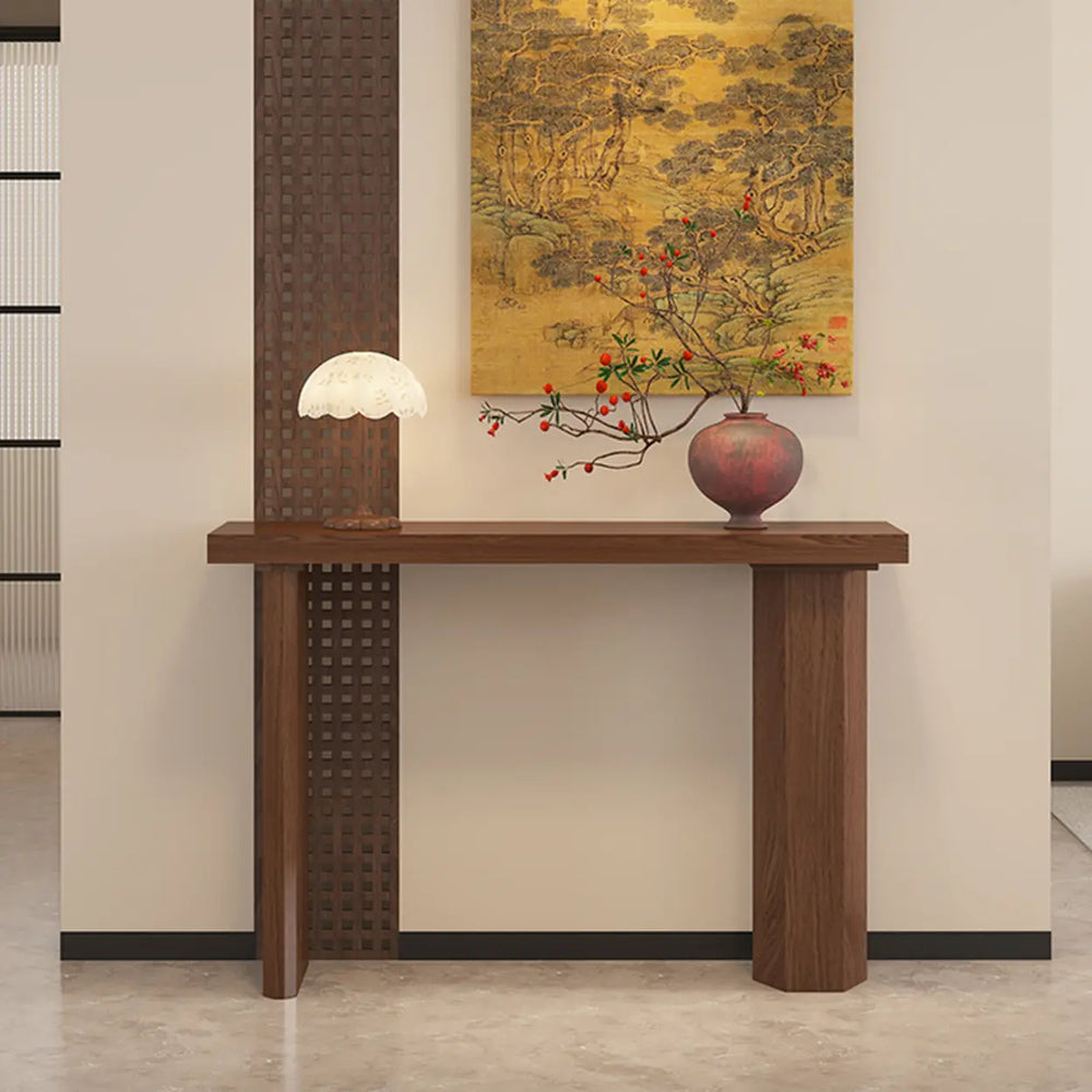 Rustic Asymmetric Wood Leg Entryway Console Table