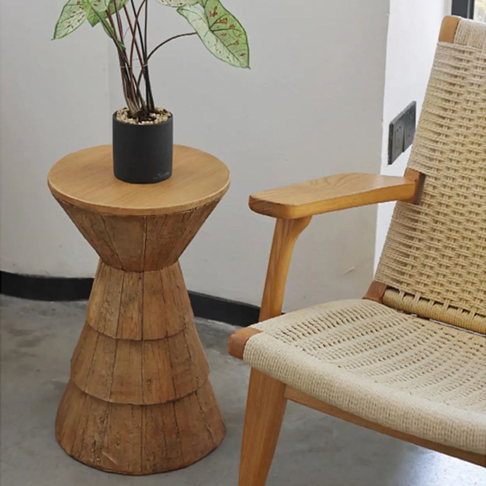 Rustic Brown Pedestal Round Natural Wood Side Table