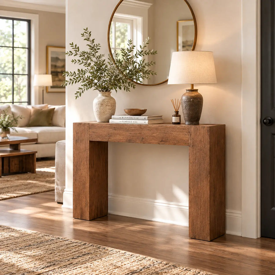 Rustic Classic Entryway Narrow Rectangular Wood Console Table