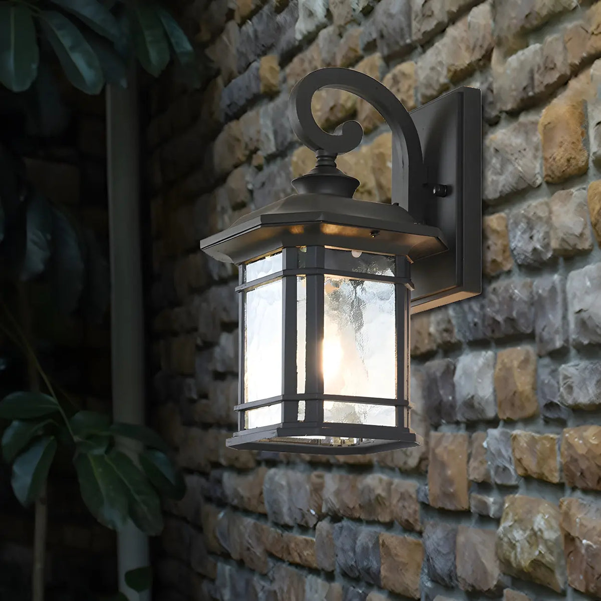 Rustic Curved and Square Exterior Lantern Wall Sconce