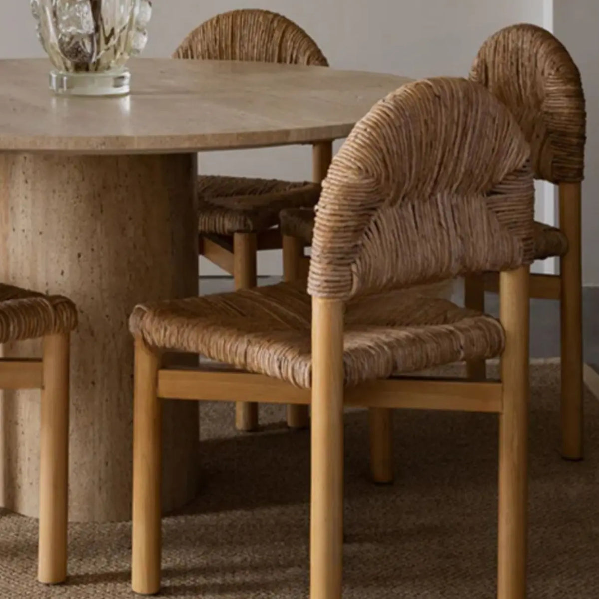 Rustic Curved Braided Rope Dining Chair Natural Finish