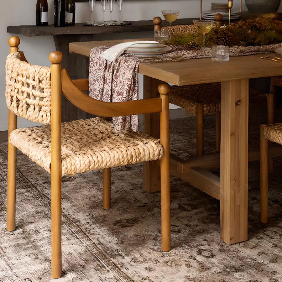 Rustic Handwoven Braided Rope Wood Open Back Dining Chair
